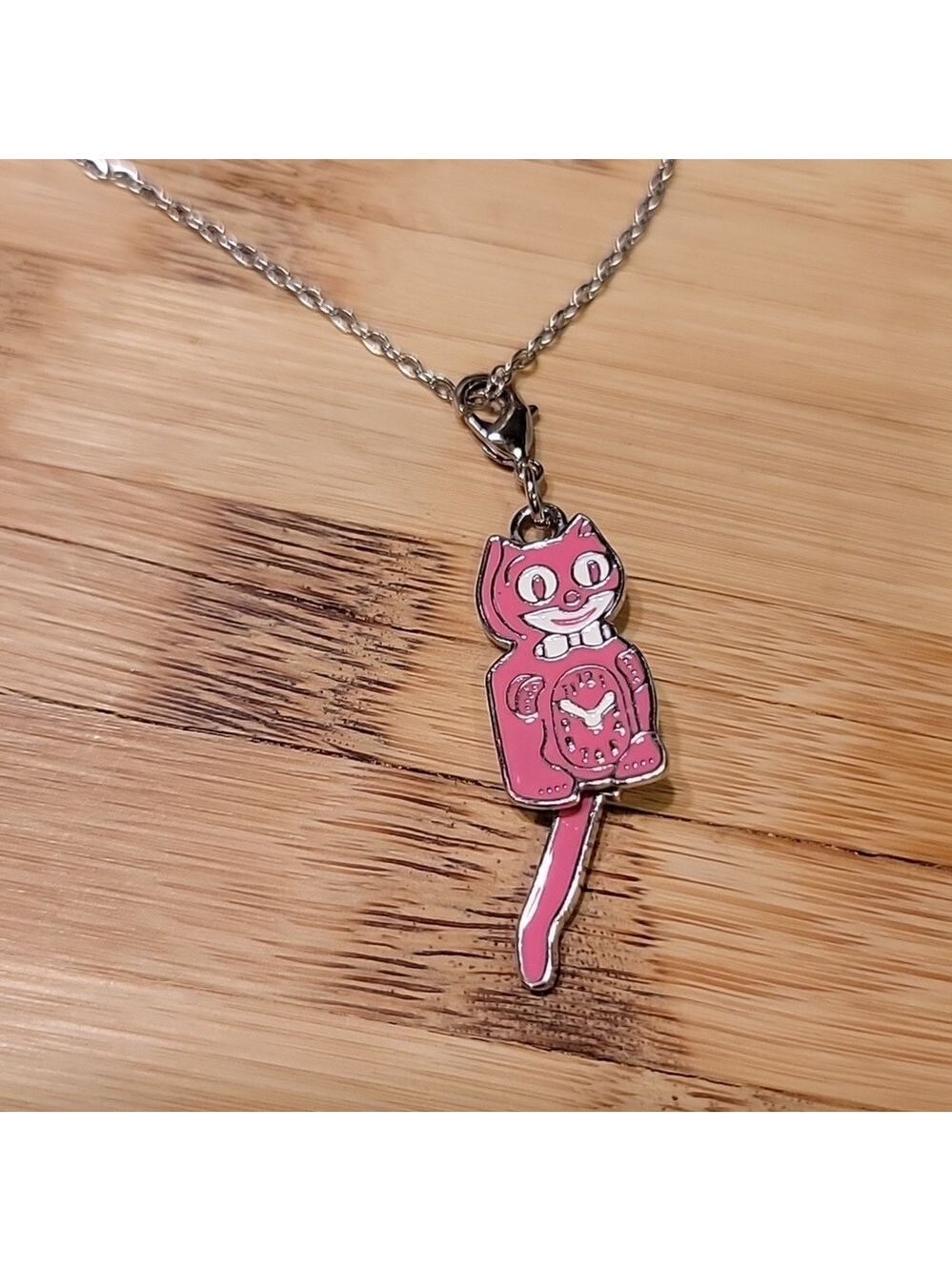 Honeysuckle Pink Kit-Cat Klock clock clip on charm necklace